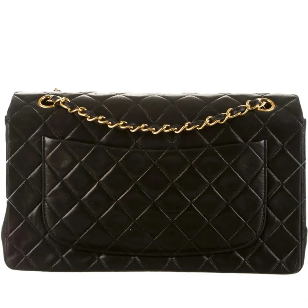 CHANEL Vintage CC Single Flap Bag Lambskin 24K Gold Black Karl Lagerfeld